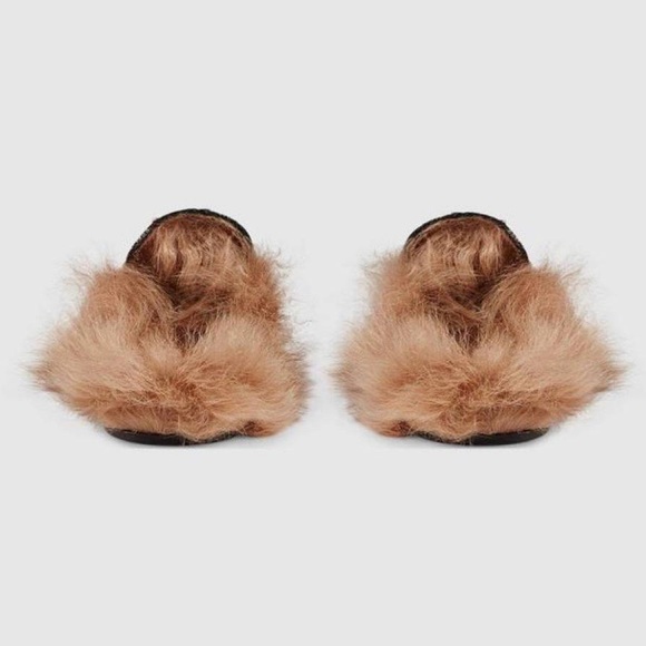 New Gucci Princetown fur Tapestry Brocade Fur Floral slippers flats - Picture 3 of 11